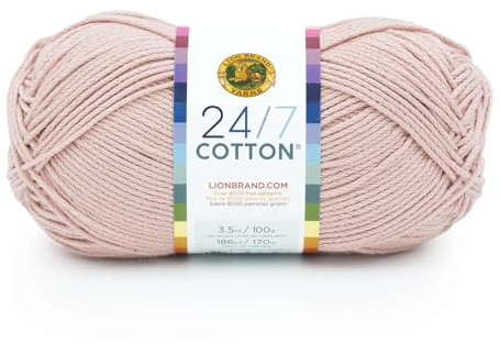 Lion Brand Yarn, 24/7 Cotton Yarn, Beechnut, Neutral Pink, 1 Pack
