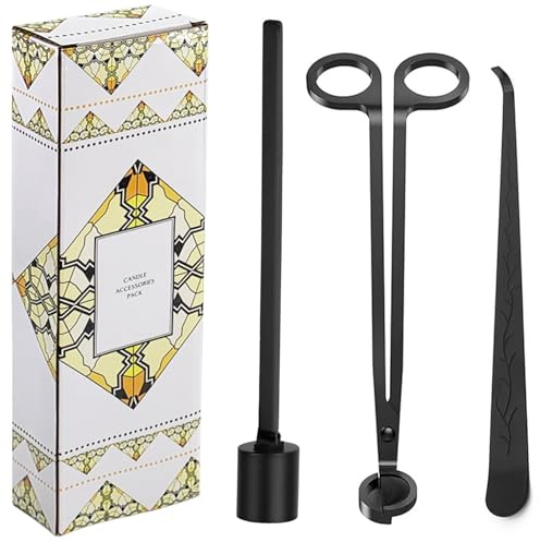 xiaoxiaozhijia Kerzenlöscher Edelstahl,Dochtlöscher Handwerkzeug,Werkzeuge zum sicheren Löschen von Kerzen (Set:Schwarz)