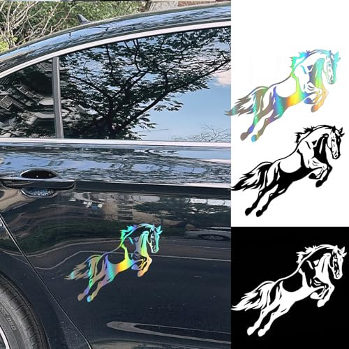 2 Stück,Pferd Aufkleber,Auto Aufkleber, Wasserdicht, UV-beständig,Motorrad, Laptop,Wetterfest Pony Racehorse Dekor Sticker für Auto (19cm x 15cm) (Laserfarbe)