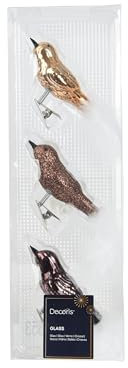 Christbaumschmuck Glas Vögel auf Clip 8cm 3er Set - Christbaumschmuck & Weihnachtsbaumschmuck - Weihnachtskugeln Mix - Dekoration Weihnachten - Braun Mix