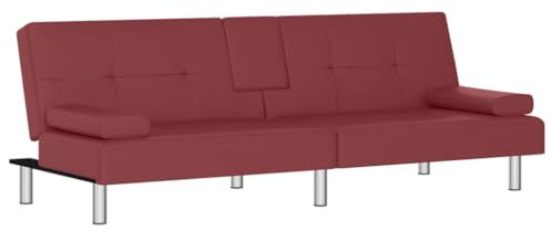 ULUYYUC Sofa Bed Camping Sofa Schlafcouch Ecksofa - Schlafsofa mit Getränkehaltern Rot Kunstleder für Lounge Party Terrasse Garten