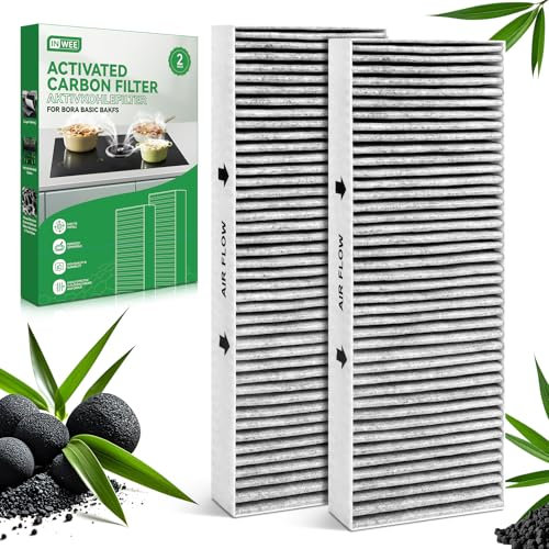 Inwee 2 Aktivkohlefilter für Bora Basic, Aktivkohlefilter-Set [2 Stück] für Ihr BHU/BIU/BFIU Dunstabzug Kochfeld mit Umluft, BAKFS Filter, Halten Sie die Küchenluft Frische
