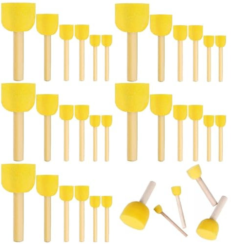 30Pcs Foam Brush Round Sponges Brush Set Sponge Brush Round Sponge Stippler Paint Tools for Graffiti,Washable Foam Paint Brushes for Arts and Crafts DIY Painting (4 Sizes)