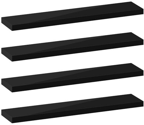 eSituro Wandregal 4er Set, Regal Wand schwarz Hochglanz, Hängeregal, Schweberegal, Regalbrett Bücherregal zum Aufhängen, Wandboard für Wohnzimmer Küche Arbeitszimmer Badezimmer, 90x22.9x3.8 CM,