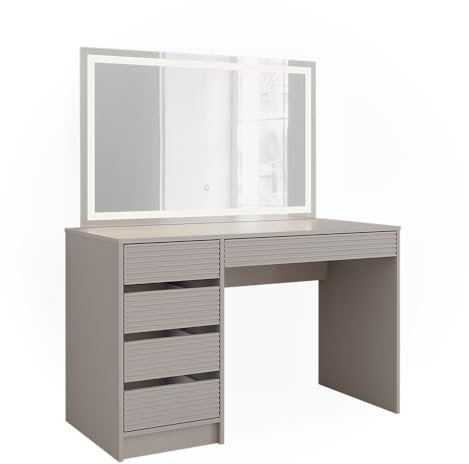 Vicco Schminktisch Sherry, Kosmetiktisch mit Spiegel, Cashmere, 120 cm mit LED-Spiegel