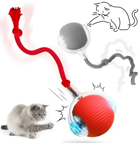 Interaktives Katzenspielzeug Katzenball,Katzenball Elektrisch mit Schnur,360° Rolling Smart Ball FüR Katzen Und Hunde,Katzenspielzeug Elektrisch mit USB Aufladbar,Interaktives Katzenballs Spielzeug
