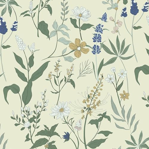 Timeet Selbstklebende Tapete Beige Botanischer Klebefolie Möbel Blumen Möbelfolie Selbstklebend Textur Möbelaufkleber floralem Muster Bunt Blumentapete Wasserfest Vinyl Folie für Möbel, Küche 44x300CM