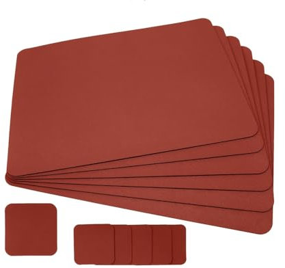 Tischset-Set, 6 Kunstleder-Tischsets Rot (24 x 32 cm) und 6 Untersetzer (10 x 10 cm), Doppelseitig, Abwaschbar, rutschfest, Knitterfrei, Schmutzabweisend (Rot)
