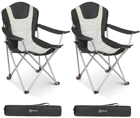 Homecall Campingstuhl Faltbar 150 KG Belastbar Camping Stuhl mit Armlehnen, Becherhalter, Abnehmbares Kissen, Tragetasche - Anglerstuhl Klappstuhl für Outdoors (2 Stühle - 3 Fach Verstellbare)