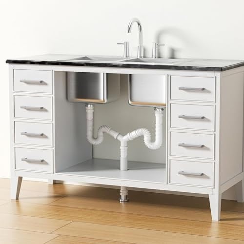 Tubo di scarico a tre vie, sifone tubolare flessibile per lavello da cucina, kit di scarico doppio per lavello regolabile da 20 a 80 cm