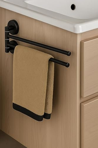 IPEA Porta Asciugamani Adesivo da Parete o Mobili Bagno - 2 POSTI - Non Necessita Foratura - 180° - Design Moderno - Doppio Braccio Mobile - Porta Salviette da Muro da Incollare Bagno, Doccia, Casa
