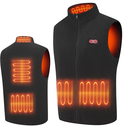 Fleece Heated Vest with 3 Adjustable Temperature, Heated Gilet Independent Switches for Abdomen and Back, Heated Jacket for Skiing, Outdoor Work, Hiking (Battery Pack Not Included)