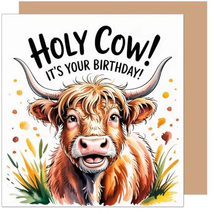 Edition Seidel Premium quadratische Geburtstagskarte mit Umschlag. Glückwunschkarte zum Geburtstag Happy Birthday Karte mit englischem Text Kuh cool lustig (GQ432 SW025)