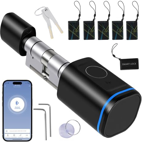 Hoapin Smart Türschloss, Türschloss Fingerabdruck, Elektronisches SchließZylinder 60mm mit 2 Schlüssel und APP, IC-Karte, Bluetooth Fingerabdruck Türschloss