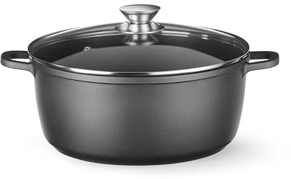 HENDI Kasserole, mit Deckel, geeignet für alle Herdarten, flacher Boden, backofenfest, Antihaftbeschichtung, Kochtopf, Servierpfanne, Bratpfanne, 9L, 405x332x(H)138mm, Aluminiumdruckguss