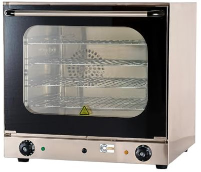 Cleiton® Horno de Conveccion Eléctrico Industrial 4 Bandejas de 43x32 cm | Horno Eléctrico Profesional Sobremesa para Panadería y Pastelería - 300°C y 2600 W | Acero Inox y Puerta Fría Doble Cristal