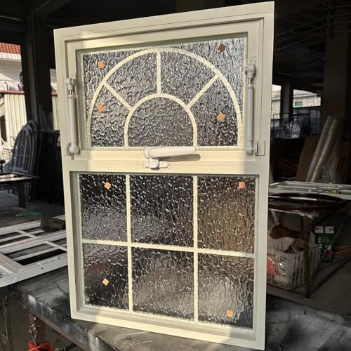 Ventana corrediza de aluminio de 50 x 50 cm con cristal ondulado de agua, color beige para dormitorio, fácil instalación, ideal para protección de cobertizos domésticos
