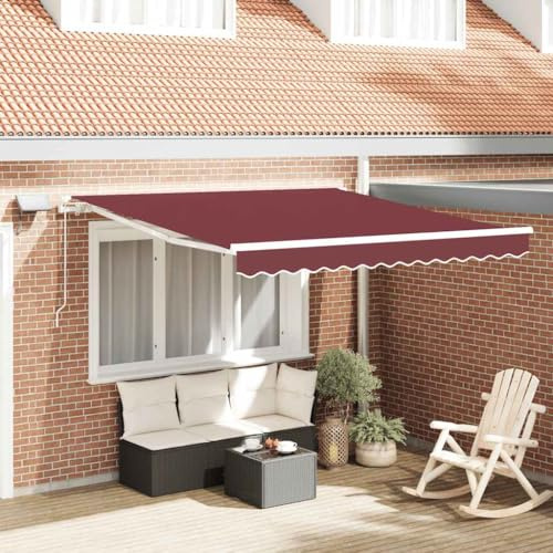 Manuelle Kurbel-Gelenkarmmarkise mit integrierter LED-Beleuchtung, wasserdichtem UV-Schutz, 300x250 cm für Terrasse und Balkon, Burgunderrot