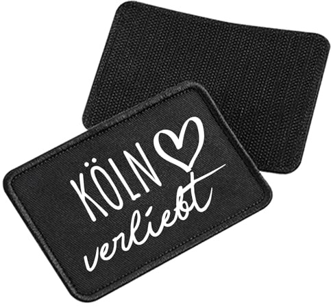 Huuraa Beanie Köln verliebt Geschenk | Black Geschenkidee Schwarze Rippstrick Wintermütze mit austauschbarem Klett Patch