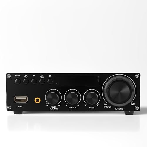 LICAEVEY 2.1Ch Bluetooth 5.1 small -Stereoverstärker mit Subwoofer -Ausgabe, 30WX2 + 60W Compact Desktop Audio -Verstärker für Heimkino- und Passivlautsprecher mit Fernbedienung (EU-Stecker)