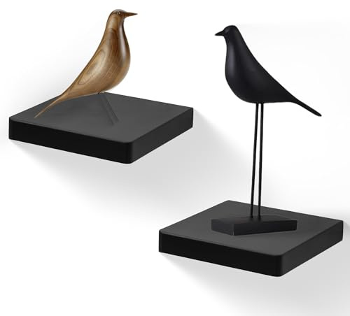FURAOMEILI Schwimmende Wandregale, 2er-Set, 15,2 cm Massivholz-Quadratregale, kleine dekorative Wandregale für Badezimmer, Schlafzimmer, Wohnzimmer und Küche – Schwarz
