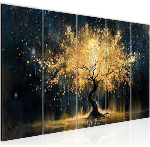 Runa Art Wandbilder XXL Abstrakt Wohnzimmer Schlafzimmer Büro 200L x 80B cm Baum leuchtend 5 Teilig - Made in Germany - 056955a