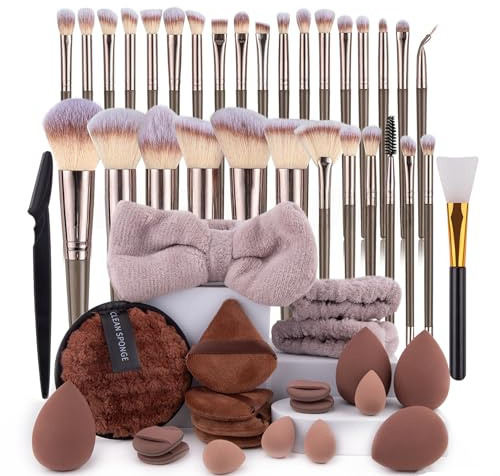 LHLXZQ Ensemble de Pinceaux de Maquillage#1 | avec éponge de Makeup, houppette, Tapis de Nettoyage, pour Foundation Blush Concealer Ombres à Paupières Poudre, Contouring