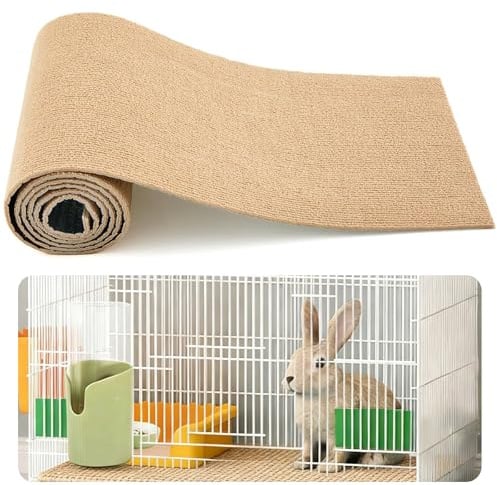 Rabbit Scratcher Mat - DIY Trimmable Self-Adhesive Bunny Scratch Pad Roll, 12 Inch x 3.28 ft Small Animal Scratching Rug for Cage, Biting, Sleeping & Nesting,Safe Scratch Mat for Rabbits & Small Pets