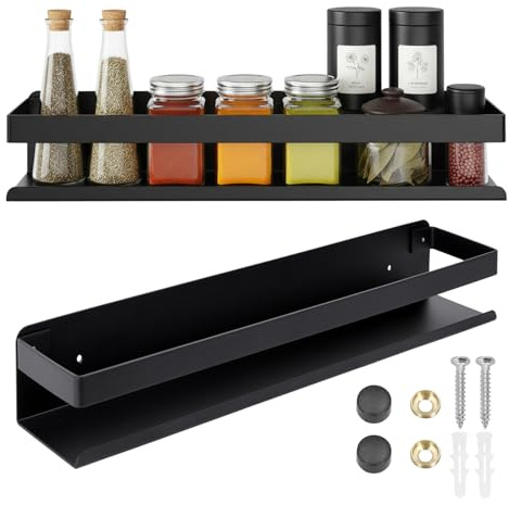 Home Markt24 Schwarzes Wandregal 50 cm – Edelstahl Wandablage für Bad und Küche – Gewürzregal, Unterspiegel-Ablage, Modernes Loft Metallregal für Kosmetik, Gläser, Handtücher und Zubehör