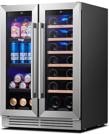 Yeego 24 Inch Wine and Beverage Cooler - 36-72°F, Holds 60 Cans & 20 Bottles Adjustable Shelves Beverage Fridge, Stainless Steel with glass Door for Built-in for Kitchen/Bar