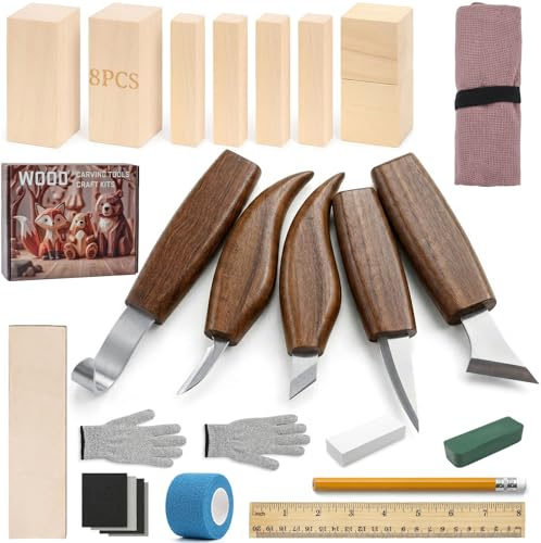 31 Pcs kit de sculpture sur bois avec ciseaux à bois pour DIY, 5 couteaux