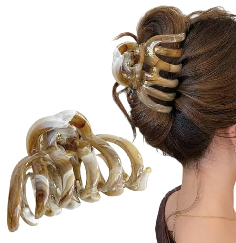 HORREX Claw Clip, Große Vintage Haarklammer Trendiger Look 9 CM Kaffeebraun | Haarspangen Damen für Dünnes Dickes Haar, Hair Clips Rutschfestes, Stabiler Halt, Angenehm zu Tragen, Glänzend und Elegant