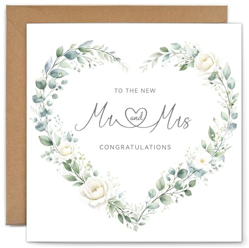 YISCOKO Wedding Card for Bride and Groom Wedding Day Card White and Green Minimalist Theme.148x148mm.Supplied with Envelope and Gold Sticker.