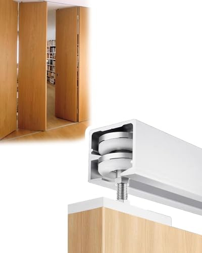Binario per Porta Scorrevole Kit di Ferramenta per Porta a Libro Scorrevole in Stile Fienile (per 2, 3, 4 Ante), per Armadio a Finestra Piehevole da Dispensa o Guardaroba(3.0m/118in track for 4 doors)
