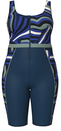 Ulla Popken Damen große Größen Übergrößen Plus Size Badeanzug, langes Bein, ohne Softcups, Zipper, recycelt dunkelblau 54 835799750-54