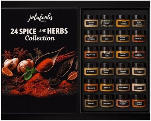 JOLAFUNBS Collection 24 Cooking Gourmet BBQ Grilling Steak Rubs - All Purpose Seasoning Herbs, Spices & Seasonings - Basil, Thyme, Italian Herbs & More Gift Ideas For House Warming Gifts New Home