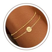 Fezodo Armband Damen Gold Silber, 18K Gold/Weißgold Vergoldet Armband mit Buchstaben Monogramm Scheiben Armbänder Geschenke für Mädchen Kinder, Geburtstagsgeschenke für Frauen Freundin
