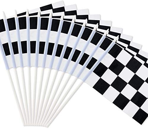 Novelty Place 20x14cm Karierten Rennen Flaggen mit Kunststoff Sticks Dekorationen für Rennen, Rennwagenparty, Sportveranstaltungen (12 Stück)