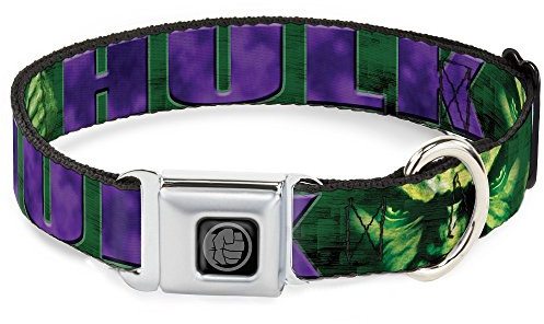 Buckle Down Hulk Face C/U/Action Pose grünen/Violetttönen SICHERHEITSGURT Hund Halsband, 3,8 cm X 45,7–81,3 cm/groß