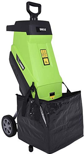 BAKAJI Biotrituratore Elettrico Tritafoglie Potenza 2400W Trituratore Foglie Rami e Compostaggio con Sacco di Raccolta 45Lt