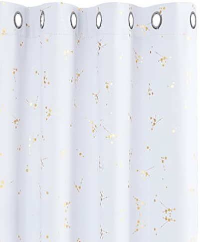 Deconovo Eyelet Blackout Curtains, Gold Constellation Printed, Thermal Insulated for Living Room, 52 x 63 Inch, Silver Grey, 2 Panels