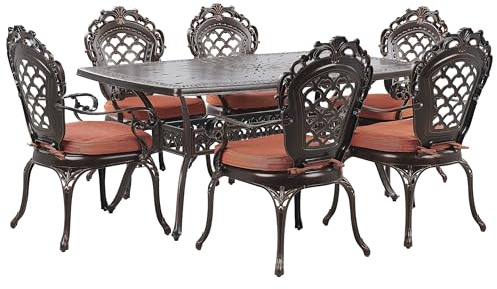 Set Gartenmöbel Tisch 6 Stühle Dunkelbraun Aluminium Retro Lizzano
