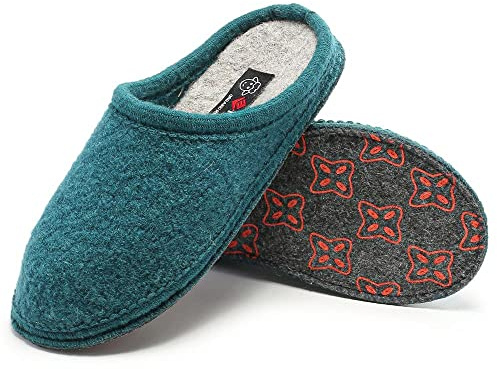 LE KAPMOZ Women's Boiled Wool House Slippers Breathable Sweat Free Clog Slip on Mule Indoor/Outdoor Slipper Peacock Felt Sole 40