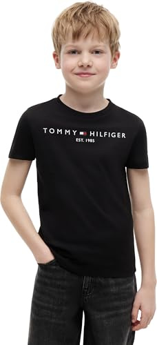 Tommy Hilfiger Kinder Unisex T-Shirt Kurzarm Essential Tee Rundhalsausschnitt, Schwarz (Black), 10 Jahre