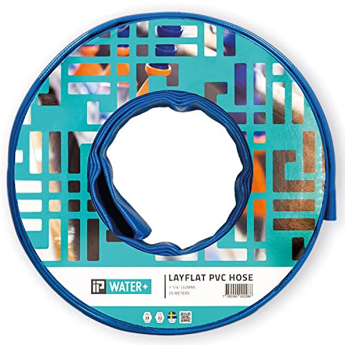 IP Water+ Flachschlauch | Ø 32 mm | 1 1/4 Zoll, 25 m | Bauschlauch & Pumpenschlauch für Pumpe | Schlauch aus PVC, flach aufrollbar | Wasserschlauch