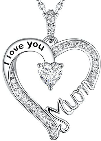 GinoMay Christmas Jewellery Gifts for Mum April Birthstone Necklace for Mother I Love You Mum Necklace Simulated Diamond Jewellery Sterling Silver