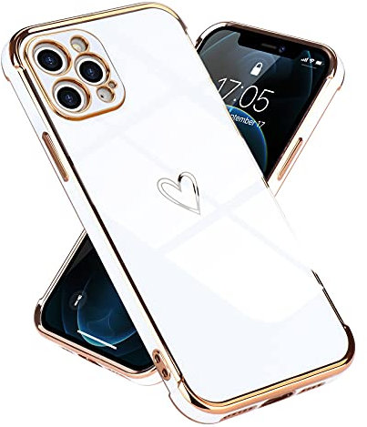 Micoden for iPhone 12 Pro Case Cute Girls Silicone Heart Pattern Design Case Fashion Plating Edge Ultra Thin Shockproof Protective Bumper Phone Case for iPhone 12 Pro White