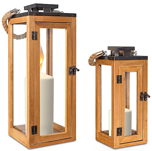 Gadgy Velas Grandes | Juego de 2 Portavelas Decoracion | Farolillos para Velas | Portavelas Madera | Porta Vela | Faroles de Decoracion | Velas Decorativas Grandes | Decoracion Hogar Vintage