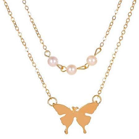 millenniums Women Fashion Rose Gold Butterfly Multi-layer Pendant Necklace Jewelry Sale Pendant Necklaces for Women Ladies, Female Birthday Gift for Mom Girls Teen Kids Friend