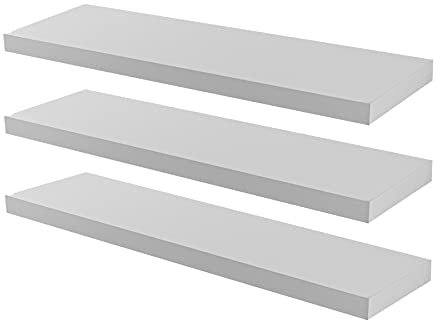 Harbour Housewares Modern Floating Wall Shelf - 100cm - White - Pack of 3 - Photo Gallery Bookshelf Wall Shelves for Living Room Display, Bedroom, Office Storage